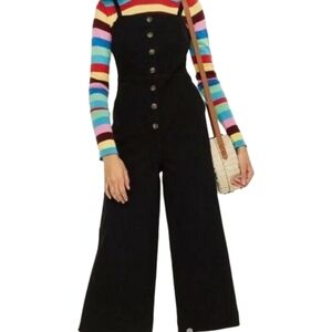 Topshop MOTO Black Denim Wide Leg Jumpsuit Overalls Size 4